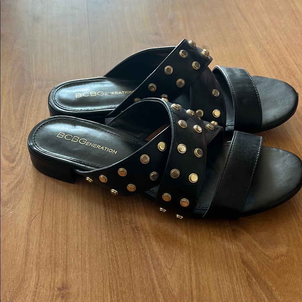 BCBGeneration Black Studded Slide Sandals